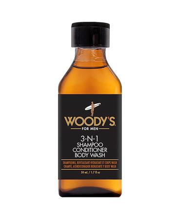 Woody's Shampoo Conditioner & Body Wash for Men Multipurpose Cleanser With Marine Extracts Cucumber Fruit Extract and Aloe Vera Travel Sized 1.7 Fl Oz 1.7 Fl Oz (Pack of 1) 3-IN-1