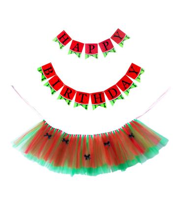 TINGLY GIFT Watermelon Theme 1st Birthday Tutu for Baby Girl High Chair Decoration One in A Melon Summer Fruits Party Cake Smash Photography Photoshoots Prop Handmade Tulle Tutu Skirt Dress