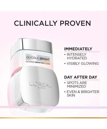 L'Oreal Paris Glycolic Bright Day Cream with SPF 17 50ml |Skin Brightening Cream with Glycolic Acid that Visbily Minimizes Spots & Reveals Even Toned Skin - Buy Online on SooperMarket.com