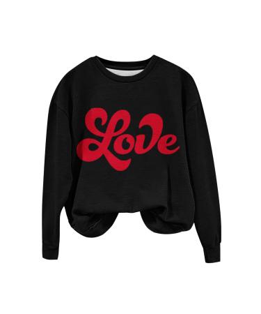 oelaio Valentine's Day 2024 Women's Long Sleeve Round Neck Loose Fitting Casual Tunic Top Cute Love Heart Graphic Trendy