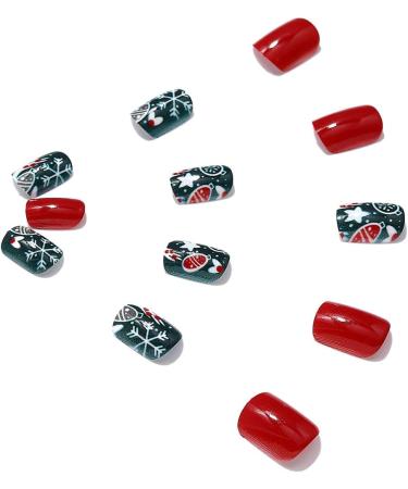 Brishow Christmas Snow Press on Nails - Antler Short Red Fake Nails 24pcs - Buy Online on SooperMarket.com