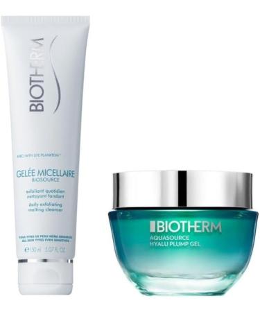 Biotherm Duo Set With Hyaluronic Acid Including Gel e Micellaire Daily Exfoliating Melting Cleanser and Aquasource Hyalu Plump Gel Moisturizing for All Skin Types Bundle