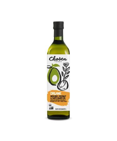 Chosen Foods Organic Avocado, Coconut & Safflower Oil, Kosher Oil for Baking, High-Heat Cooking, Frying, Homemade Sauces, Dressings and Marinades (33.8 fl oz) 33.8 Fl Oz (Pack of 1)