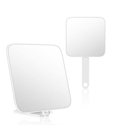 OSDUE Portable Travel Makeup Mirror Compact Mirror and Hand Mirror Dual Purpose with Comfy Handle for Barber Shops Dental Offices and Make Up Application (Square-shaped)