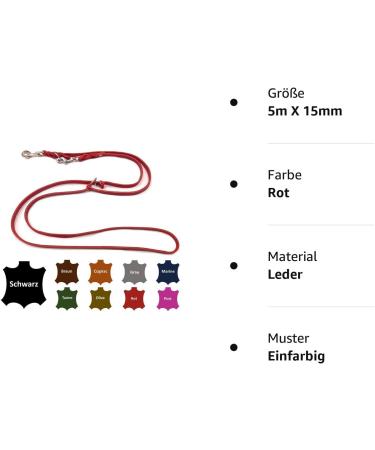 Premium Adjustable Dog Leash 5m x 15mm for Small & Large Dogs - Durable Fat Leather Double Leash Design Red - Buy Online on SooperMarket.com