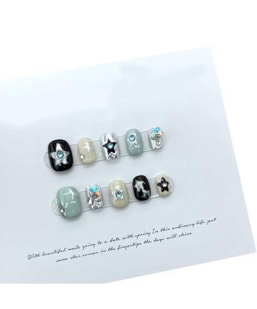 Ruarby Gothic Short Press on Nails Handcrafted Round Accessories False Stick on Nails for Women and Girls