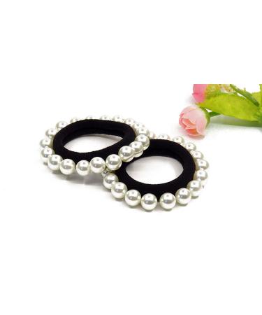 Suoirblss 5 PCS Beauty Hair Elastics with Elegant and Beautiful Imitation Pearls Hair Ties Hair Bands Bulk Ponytail Hair Knots Elastics Holders Hair Elastic Bracelet (B)