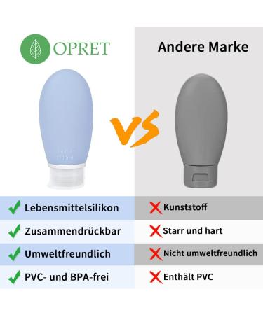 OPRET 4 Pack 100ml Silicone Travel Bottles Set - Leakproof BPA-Free Cosmetic Containers in Blue Green Pink & Gray - TSA-Approved Travel Essentials - Buy Online on SooperMarket.com