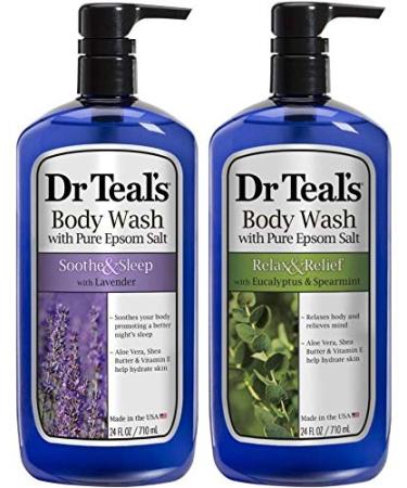 Dr Teal's Body Wash Combo Pack (48 fl oz Total), Soothe & Sleep with Lavender, and Relax & Relief with Eucalyptus & Spearmint