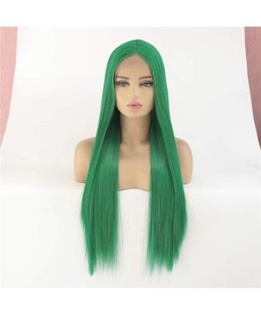 wig Europe and the United States long straight hair ladies wig headgear chemical fiber front lace green wig