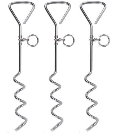 16" Heavy Duty Ground Spike Stake (41cm) Dog Chains for outside Dog Tie Out Cable Steel Spiral Dog Tether Outdoor Dog Camping Accessories (Stake Only) (3 Pack)