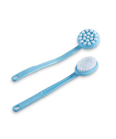 Collections Etc Long Body Brush with Lotion Wand and Blue Handle - Set of 2  Blue