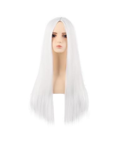 MapofBeauty 28 Inch/70 cm Monochrom Side Bangs Long Straight High Temperature Fiber Fashion Wig (White)