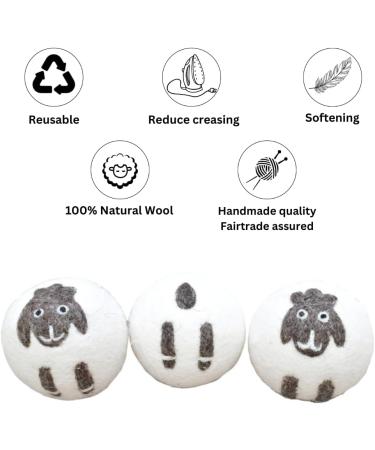 Pachamama Handmade XL Wool Tumble Dryer Balls 7cm 3 Pk Reduce Drying Time Save Energy Fabric Soften Reduce Static Reduce Wrinkles Unscented Long Life - Cute Sheep Pattern Felted by Hand Fair Trade - Buy Online on SooperMarket.com