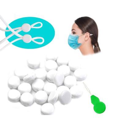 Cord Locks for Masks  Silicone Rope Toggles for Drawstrings  Adjustable Mask Elastic Cord Buckles Earloop Locks Non-Slip Stopper Adjuster  Suitable for Adult Children Masks (White-100Pcs)