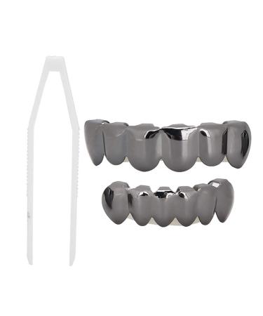 Hip Hop prop teeth accessories decoration brass galvanic silicone grooves shiny teeth for halloween party gift party gift (shiny black suit (real gold -plated))