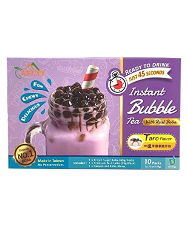 Bubble Tea COMPLETE SET. BEST DIY Boba / Bubble Tea Kit, Ready In 45 Seconds, 5 Packs Milk Tea Powder + 5 Packs Brown Sugar Tapioca Pearls+ 5 Bubble tea Straws By APEXY, Taro