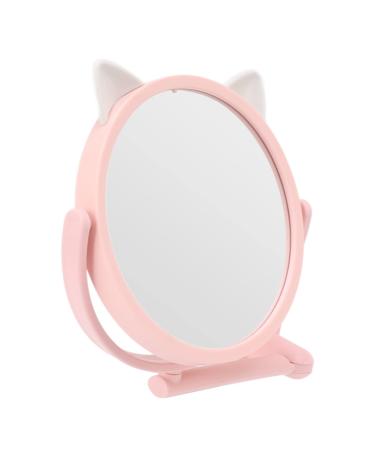 Makeup Mirror Wall Mirror 16.5cm Diameter Simple Hole Free Installation Cat Shape for Bedroom