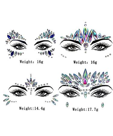 Halloween Mermaid Crystal Face Stickers - 4 Sets Rhinestone Festival Jewels for Women and Kids - Cosplay Fairy Costume Accessories - Buy Online on SooperMarket.com