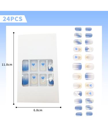 Luvadeyo Pack of 24 Stick-on Nails | French Wave Lines | Long Blue & White Artificial Fingernails | Acrylic Press-On Nail Tips for Women & Girls - Buy Online on SooperMarket.com