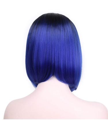 HBINGBING Ombre Blue Gray Straight Synthetic Wigs Short Middle Part Nature Bob Wigs for Women High temperature Fiber R2-61C