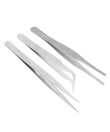 EPASHA Tweezers 3 in 1 Stainless Steel Tweezers with Straight/Flat/Angle Head Tweezers Precision Tweezers Set