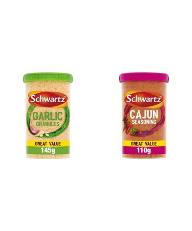 Schwartz Garlic Granules Drum 145g & Cajun Seasoning Drum 110g + Cajun Seasoning Drum 110g