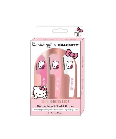 The Cr me Shop | Hello Kitty | Prepped Up! Dermaplane & Sculpt Razors | Wide Range | Gently Exfoliate | Precision Grip | Set of 3 | Safety Covers Included! - Pink (3PC) Pink 3 Count (Pack of 1)