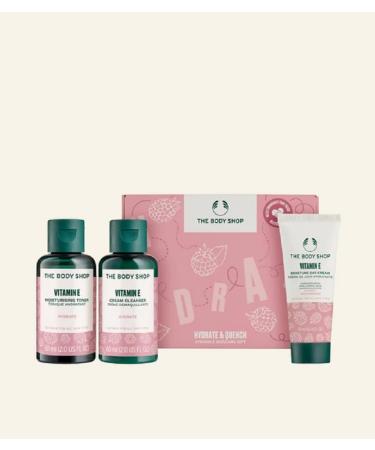 The Body Shop Hydrate Quench Vitamin E Gift Set presents a revitalizing face wash toner and day cream ensuring an indulgent and nourishing skincare experience