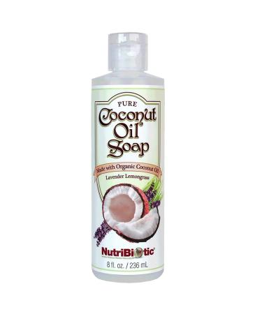NutriBiotic Pure Coconut Oil Soap Lavender Lemongrass 8 Oz | Certified Organic Unrefined Biodegradable Vegan & Made without GMOs Gluten Parabens or Sulfates | Rich Cleansing Lather