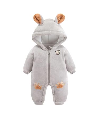JiAmy Baby Boys Snowsuits Baby Gilrs Hooded Romper Winter Jumpsuit Infant Boys Girls Bear Cartoon Pajamas Outfits Gray 6-9 Months Gray Bear 6-9 Months