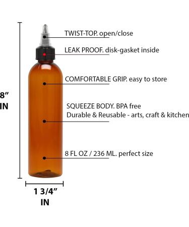BRIGHTFROM 8 oz Twist Top Squeeze Bottles, Black Nozzle, BPA-Free PET, Refillable, Pack of 3 - Amber - Buy Online on SooperMarket.com