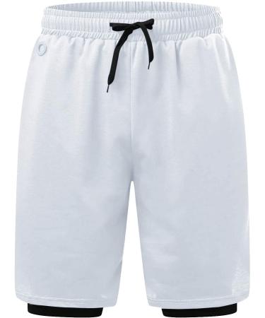 Ronony Men's 2-in-1 Sports Shorts | Quick-Drying Summer Running & Gym Shorts - White - Buy Online on SooperMarket.com
