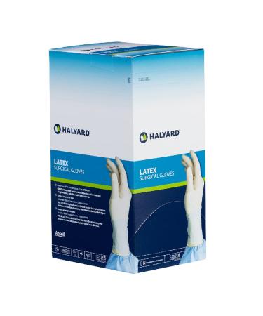 HALYARD Surgical Glove Latex 8.7 mil Thick Individually Wrapped Pairs Powder Free Sterile 7.5 Medium Cream SGL65075 (Box of 50 Pairs - 100 Total) SIZE 7.5 100