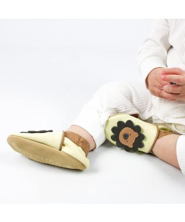 Dotty Fish Soft Leather Baby Shoes for Boys | Non Slip Toddler Shoes with Animal Designs | 0-6 Months to 4-5 Years | Cream Brown Lion - Buy Online on SooperMarket.com