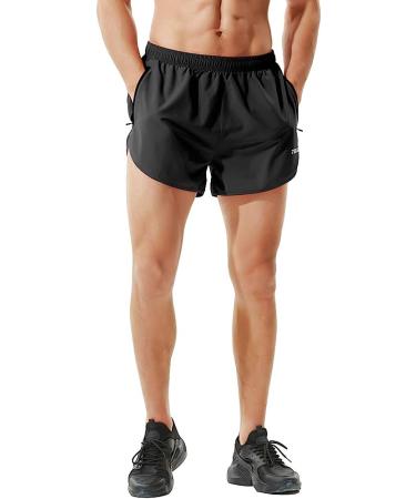 TENJOY Men's Running Shorts - Gym Athletic Workout Shorts with Zipper Pocket, Black, Medium - Buy Online on SooperMarket.com