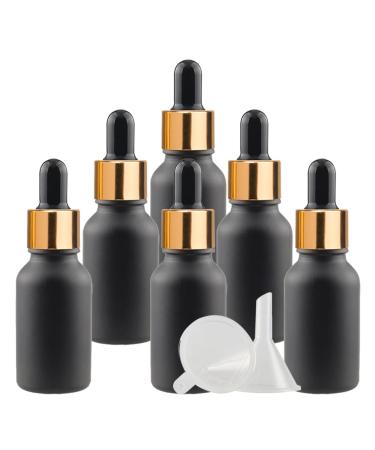 ZEOABSY 6 Pieces 15ml Empty Frosted Black/Gold Glass Dropper Bottles with Glass Pipette for Essence Essential Oil Elite Fluid Travel Cosmetics Storage Containers