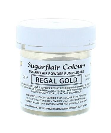 Sugarflair Colours Edible Power Pump Lustre - Regal Gold - Food Colouring Powder Edible Colour Dust Brush On Spray or Add Rejuvenator to Create Eye-Catching Paint Effect - 25g