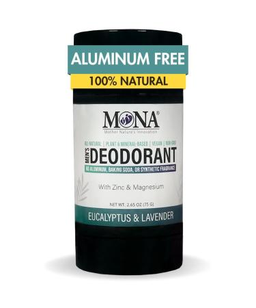 All Natural Deodorant for Men Aluminum Free | Hypoallergenic Magnesium Deodorant for Sensitive Skin | Absorbs Sweat | Won t stain clothes | By MONA Brands (Eucalyptus Lavender 2.65 Oz)