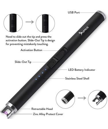 SUPRUS USB Type C Rechargeable Lighter with Upgraded LED Battery Display Safety Switch Flameless Plasma Windproof for Candle Cooking BBQs Fireworks Electric Black - Buy Online on SooperMarket.com