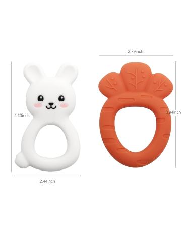 PAPACHOO Teething Toys 2 Pack - Bunny Carrot Silicone Infant Teether Set | BPA Free Baby Soothing Toy for Teething Relief - Buy Online on SooperMarket.com
