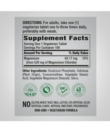 LLK Magnesium Chloride 520mg | 100 Vegetarian Tablet Capsules | Natural Supplement - Buy Online on SooperMarket.com
