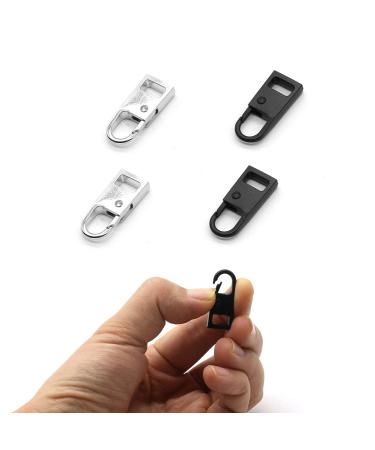 Zipper Pull Tab Replacement Metal Zipper Handle Mend Fixer for Suitcases Luggage Jacket Backpacks Coat Boots Sliver and BlackB