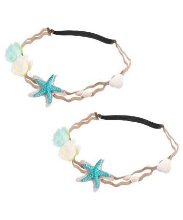 KALLORY 2pcs Seashell Headband  Elastic Ocean Hair Band Star Shell Hair Wreath Bohemian Headdress for Girls