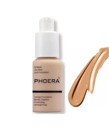 Phooera Fulll Coverage Liquid foundation Matte Finish Concealer Long wear 24hrs Oil Controlling Naturally Flawless Lightweigt Feel Buildable (105 SAND)