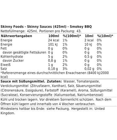 Skinny Sauce 425ml Smokey BBQ - Buy Online on SooperMarket.com