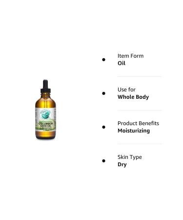 Bella Terra Oils Cucumber Seed Oil 4 oz - 100% Pure Cold-Pressed Unrefined Organic Moisturizer for Skin & Hair - Lightweight Natural Formula - 4 Fl Oz - Buy Online on SooperMarket.com