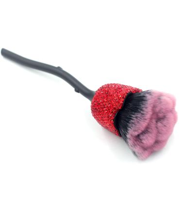 Bling Rhinestones Rose Shaped Powder Makeup Brush Luxury Foundation Brush with Soft Bristles for Makeup Application (Red)