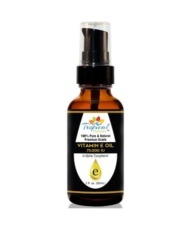 100% Pure Premium Vitamin E Oil 2 oz - Maximum Strength 75,000 IU-Blocks Free Radicals, Slows Aging, Reduces Wrinkles, Skin,Nails, Hair, Scars, Sunburn - Travel Size