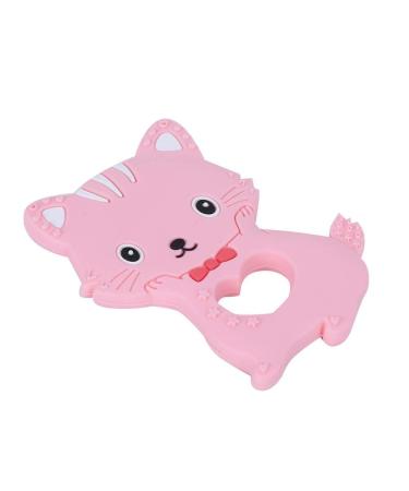Baby Teether Teething Ring Durable Food Grade Silicone Animal Cat Shape for Toddlers(Pink)